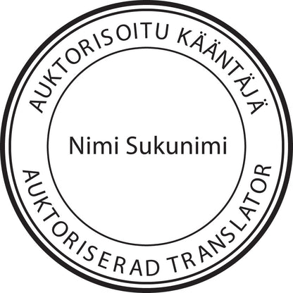 Virallinen kääntäjä / auktoriserad translator -leimasin