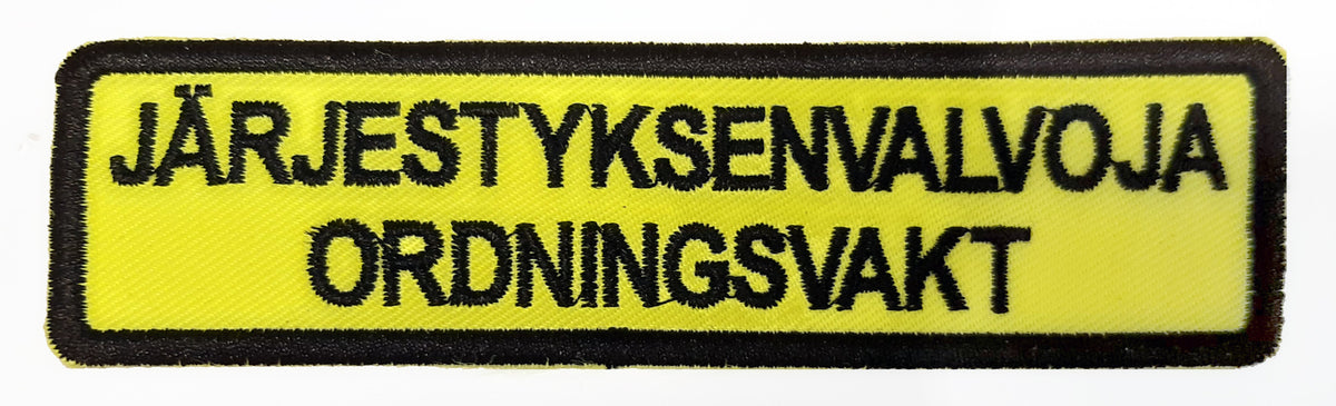 Järjestyksenvalvoja brodeerattu 2-kielinen kangasmerkki  ALE ERÄ